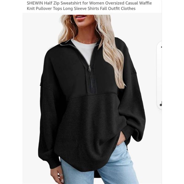 Shewin Half Zip Sweatshirt for Women With Oversized Fit and Waffle Knit Design