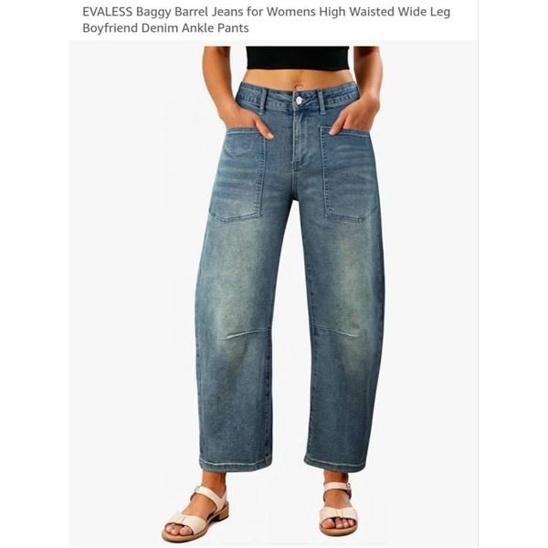 EVALESS Baggy Barrel Jeans for Women, High Waisted, Size 4