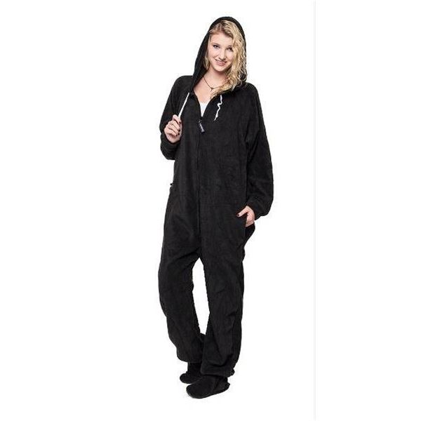 Forever Lazy Footed Adult Onesie in Black, Size XS