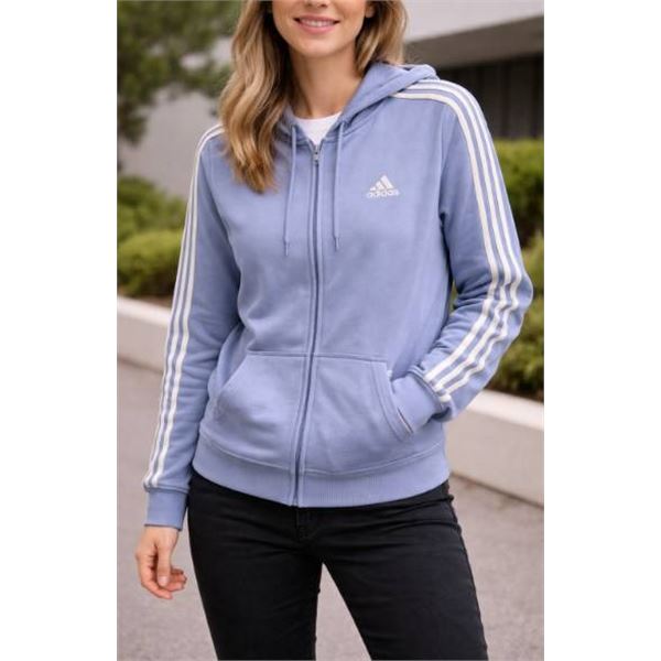 Adidas Full-Zip Hoodie with Three-Stripes Design, Size Large