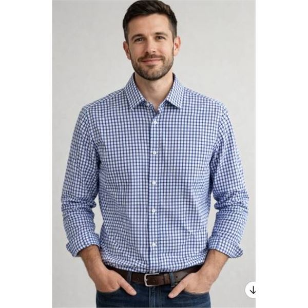 Nautica Slim Fit Button-Up Long Sleeve Shirt, Blue & White Checkered Pattern