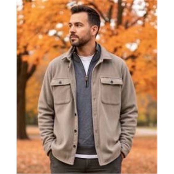 Kirkland Signature Men’s Button-Up Shirt in Beige, Size Medium