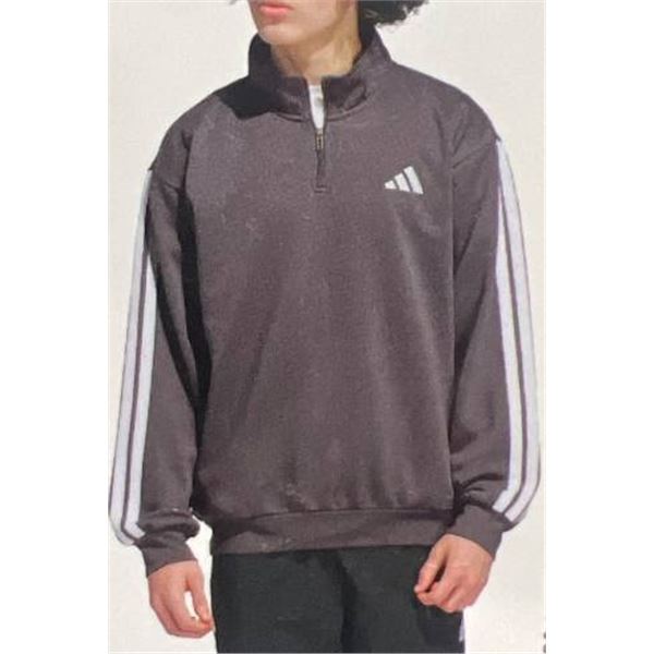 Adidas XL/2TG Gray Quarter-Zip Pullover Sweatshirt With White Stripes