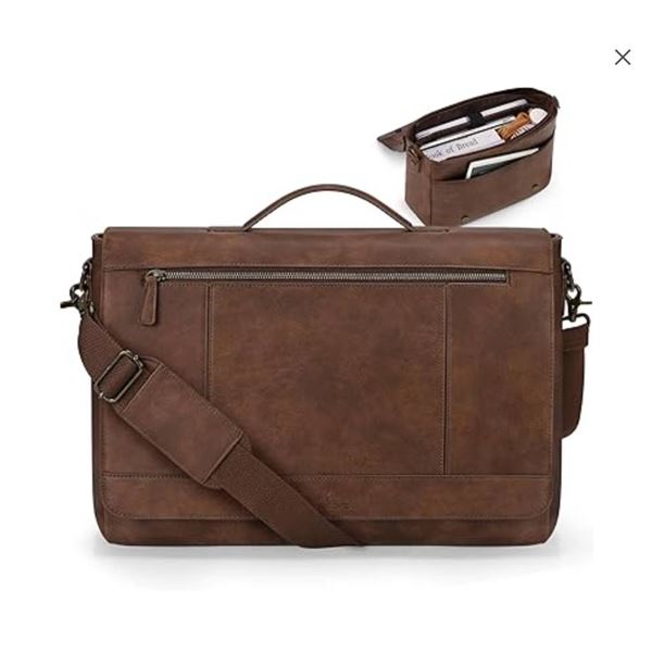 Rainsmore RM20018 Leather Laptop Bag, Brown, Size L