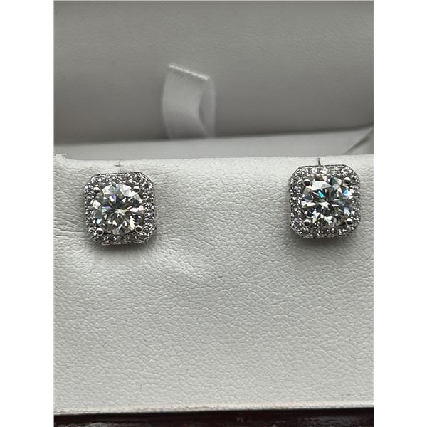 $1500 APPRAISED 2.00 HALO CUT STUD EARRING SET