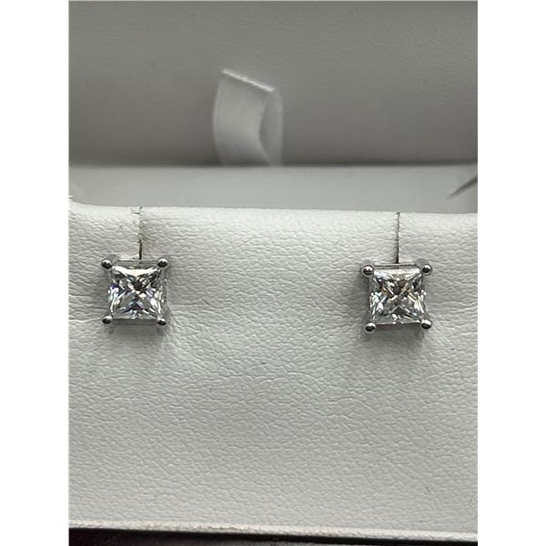 $1335 APPRAISED PRINCESS CUT 2.00 CARAT SOLITAIRE EARRINGS