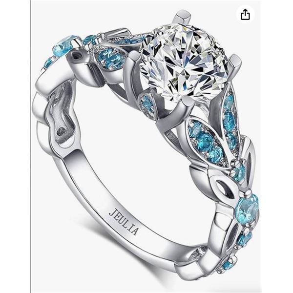 Jeulia  Ring 4.3 Carat Butterfly Ring 925 Sterling Silvers Crystal Ring Topaz Rings Size 8.5