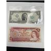 Image 1 : United States 1976 $2 Bill and Canada 1974 $2 Paper Currency Notes