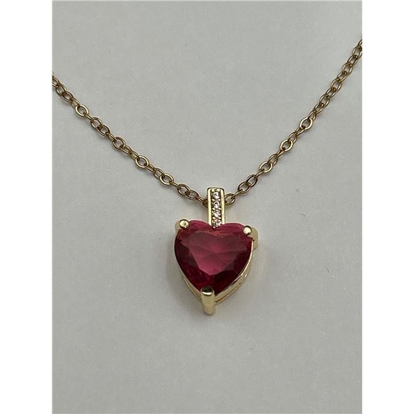 Heart-Shaped Ruby Pendant Necklace and chain set