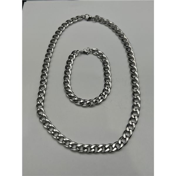 Silver-Toned Chain Necklace and Bracelet Set With Lobster Clasps