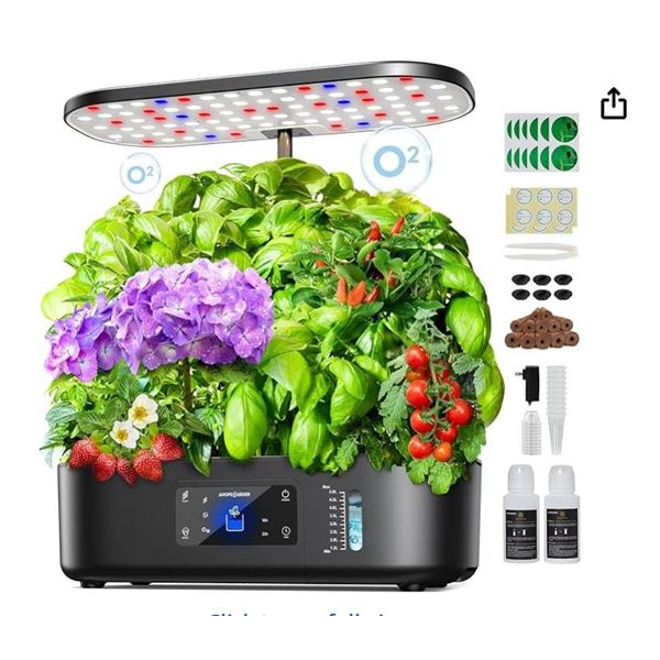 Ahopegarden Hydroponics Growing System Kit Indoor Herb Garden with Grow Light 12 Pods, with LCD Touc