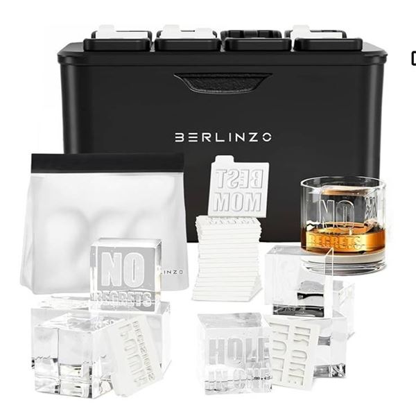 Berlinzo Premium Clear Ice Cube Maker Mold – 8 Large 2.1-inch Crystal Clear Ice Squares