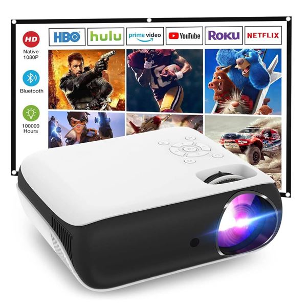 Happrun Model H1 Native 1080P Bluetooth Mini Projector with Built-in Speaker