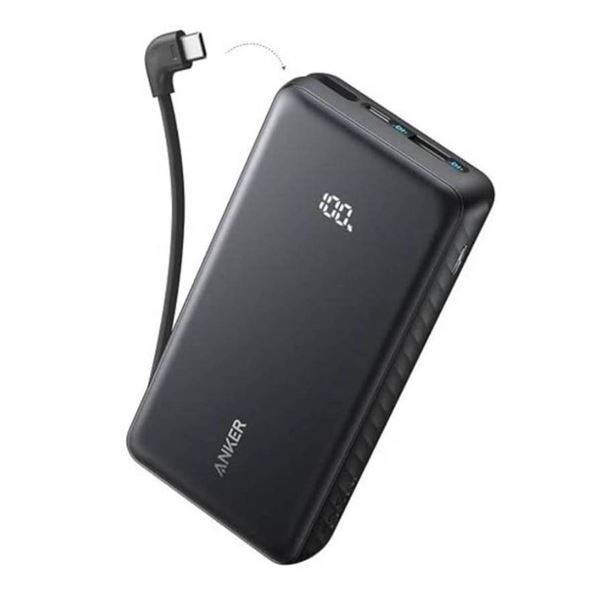 Anker Zolo Power Bank, 20,000mAh 30W High-Speed Portable Charger With Built-in USB-C Cable