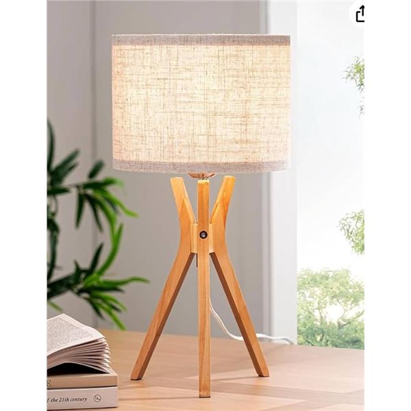 EDISHINE Tripod Table Lamp, 17.5″ Modern Bedside Lamp with Natural Wood-Colored Lamp Legs &