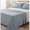 Image 1 : Roots Blue Sheet Set with Leaf Design Queen Size **White Not Included**