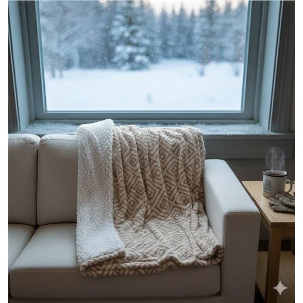 Life Comfort Ultimate Throw Blanket Beige and White Geometric Design 60″ x 70″