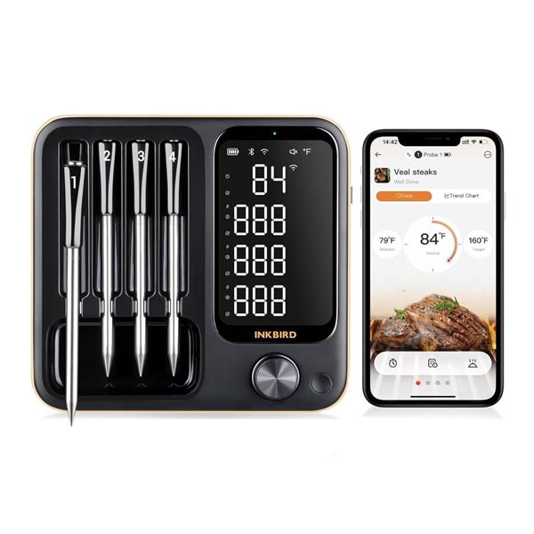 INKBIRD Truly Wireless Meat Thermometer with 4 Probes,Bluetooth Meat Thermometer with Backlit LCD Sc