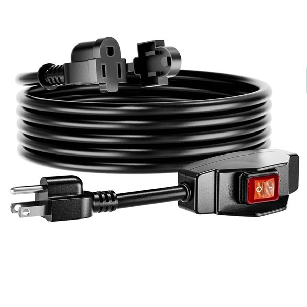 Kasonic 100-Foot Extension Cord With Switch, Indoor and Outdoor, 125V 1625W