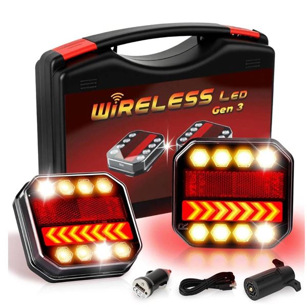 Magnetic Wireless Trailer Lights, 2.4GHz Rechargeable LED Tow Lights Kit with IP67 Waterproof, All-i