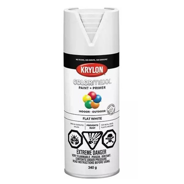 Krylon Colormaxx Paint + Primer, Flat White, 340 g – Lot of 6