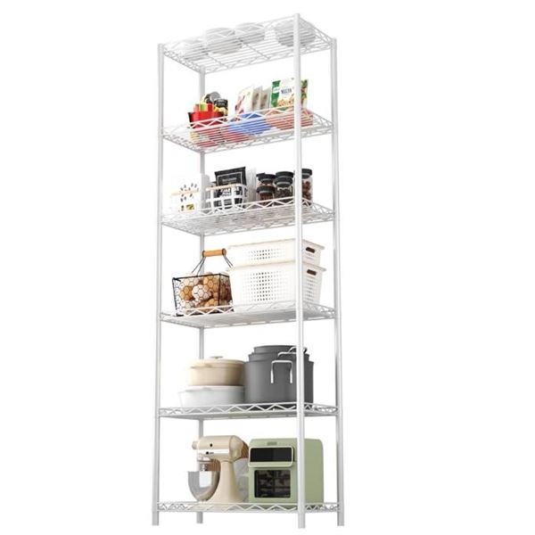 6-Tier White Wire Shelving Unit With Metal Frame 12″ x 16 1/2″ **Accessories Not I