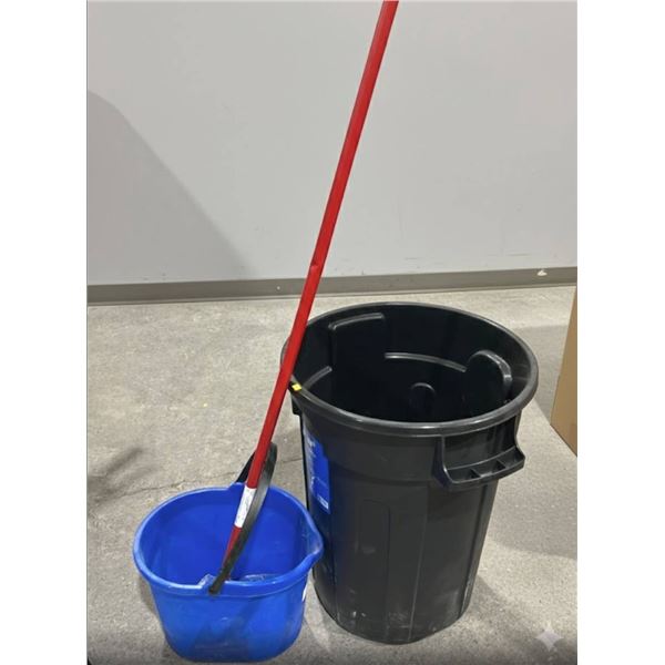 Garbage Bin **NO LID** And Mop And Bucket
