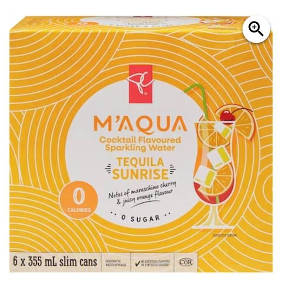 M’Aqua Cocktail Flavoured Sparkling Water, Tequila Sunrise, 24 x 355ml Slim Cans