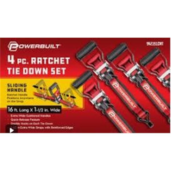 Powerbuilt 4-Piece Ratchet Tie-Down Set with Sliding Handle
