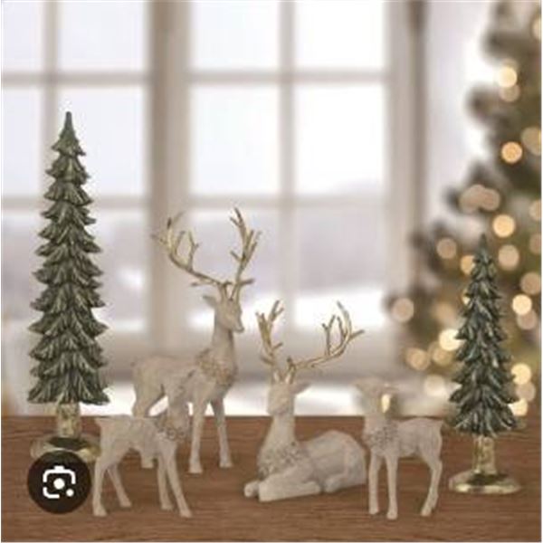 Deer Family with Trees Six-Piece Set Decorative Figurines