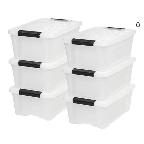 6 Clear Plastic Latch Boxes with 12.2 Liters Capacity Each