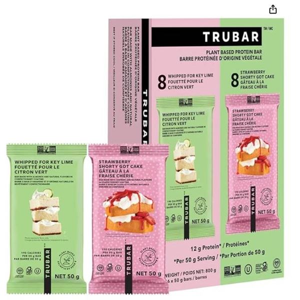 Trubar Plant-Based Protein Bars – 800g Assorted 16-Pack