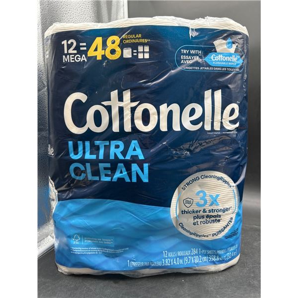 Cottonelle Ultra Clean Toilet Paper, 12 Mega Rolls, 3-Ply, 284 Sheets Per Roll