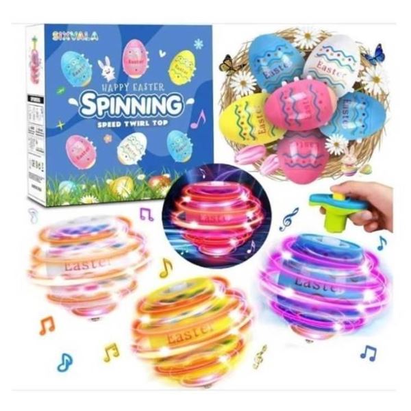 Sixvala Spinning Speed Twirl Top Easter Eggs with Light-Up Feature