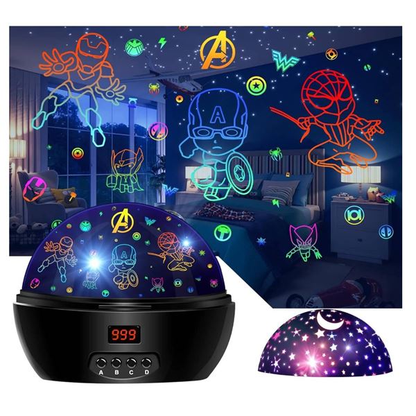 MOKOQI Kid Light Projector with Timer, Avengers & Spiderman Figurines, 360 Degree Rotation Nightligh