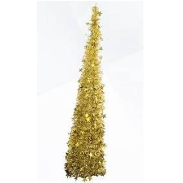 5 Ft (1.52 m) Gold Tinsel Pop Up Tree With Stand for Indoor Use