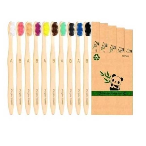 10-Piece Bamboo Toothbrush Set with Biodegradable Handles