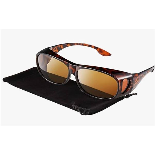 LJIMI Night Vision Over Glasses with Yellow Lenses, Tortie Frame