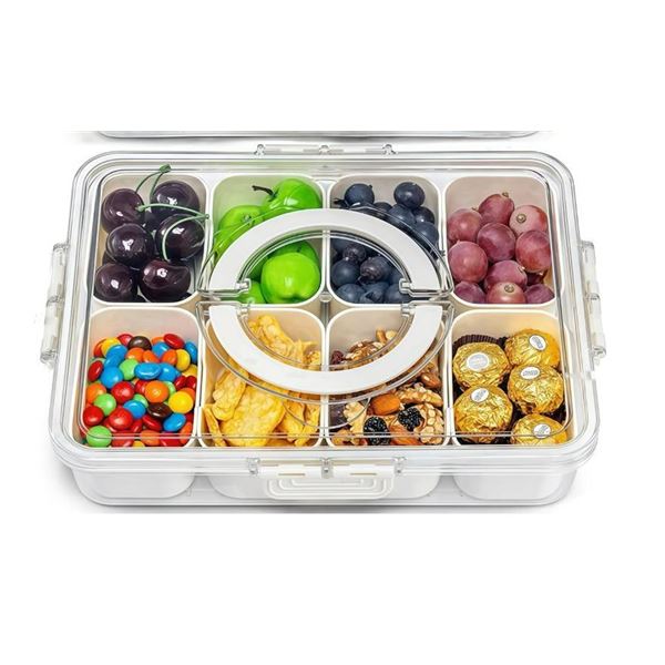 Clear Airtight Snack Container with 8 Dividers and Lid Lock