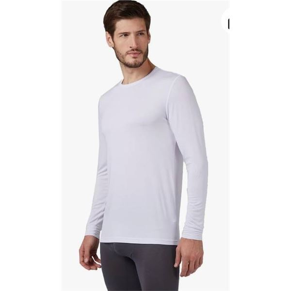 32 Degrees Heat Men’s Long Sleeve Crew Neck Shirt, 2 Pack, Size M, White/Hi-Blue