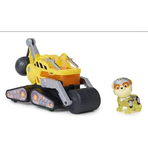 PAW Patrol: The Mighty Movie, Construction Toy Truck with Rubble Mighty Pups Action Figure, Lights a