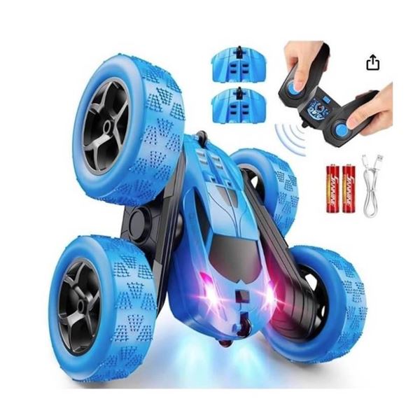 QUNREDA Double-Sided 4WD Stunt Car with Remote Control, LED Lights, and 360-Degree Flips