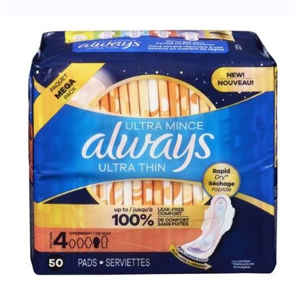 Lot of 2 Ultra Thin Overnight Pads with Flexi-WingsPack of 38  Size 4