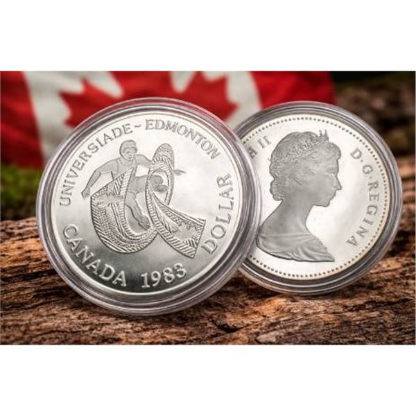 1983 Royal Canadian Mint Universiade Edmonton Silver Dollar Coin