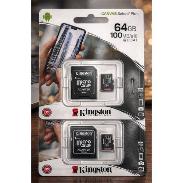 Kingston Canvas Select Plus 64GB microSD Card with Adapter, 2-Pack