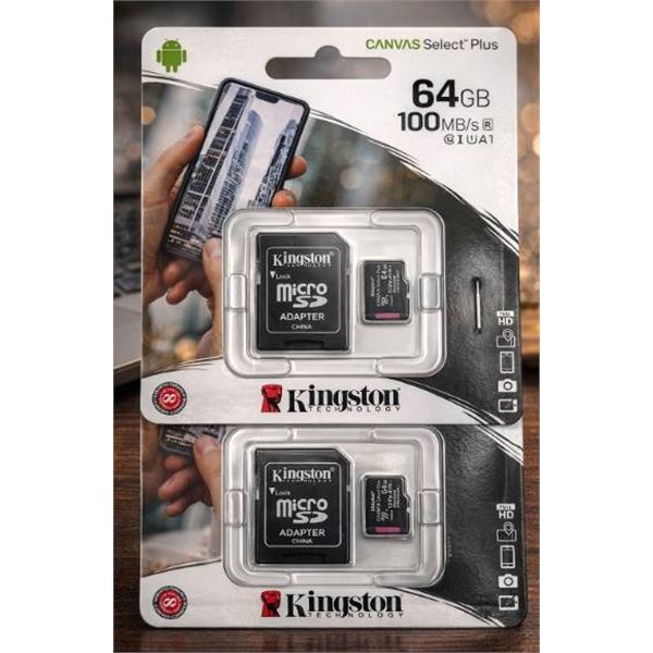 Kingston Canvas Select Plus 64GB microSD Card with Adapter, 2-Pack