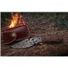 Image 1 : Damascus Steel Folding Knife with Wooden Handle and Leather Sheath