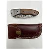 Image 2 : Damascus Steel Folding Knife with Wooden Handle and Leather Sheath