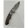 Image 4 : Damascus Steel Folding Knife with Wooden Handle and Leather Sheath