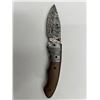 Image 5 : Damascus Steel Folding Knife with Wooden Handle and Leather Sheath